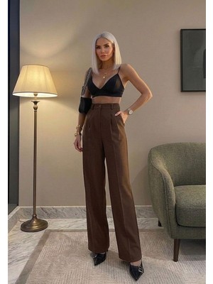 Sorvella Wear Kadın Ithal Doubleface Pileli Yüksek Bel Kumaş Pantolon