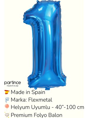 Partince 40″ 100 cm Koyu Mavi Rakam Folyo Balon