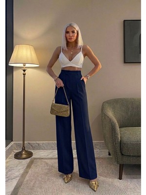 Sorvella Wear Kadın Ithal Doubleface Pileli Yüksek Bel Kumaş Pantolon