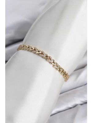Clariss cm Model Zirkon Taşlı Vıp Seri Gold Renk Pirinç Kadın Bileklik