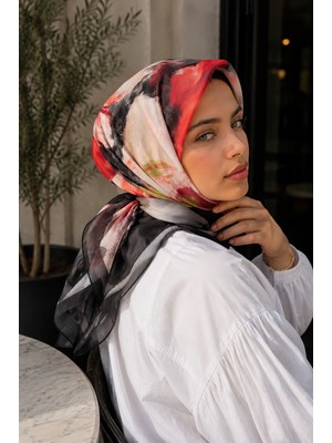 Eys Modern Floral Desen Eşarp Serisi Siyah