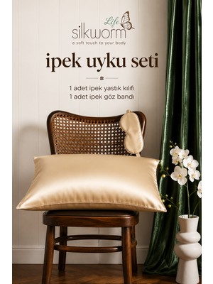 Silkworm Life %100 Doğal Dut Ipeği Ipek Uyku Seti – Ipek Yastık Kılıfı (50X70 Cm) + Ipek Göz Bandı | Cilt ve Saç Bakımı Için Premium Set
