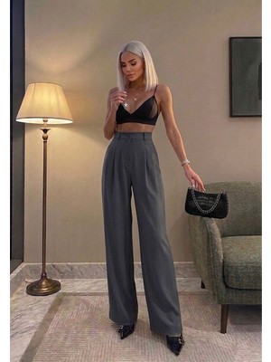 Sorvella Wear Kadın Ithal Doubleface Pileli Yüksek Bel Kumaş Pantolon