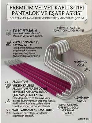 5'li Kaymaz Kaplamalı Pantolon Askısı | Paslanmaz Metal Dolap Düzenleyici Pantolon, Eşarp, Şal ve Havlu Askısı