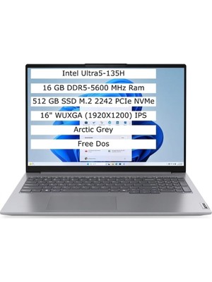 Lenovo Thinkbook 16 G8 21SK00G8TX Ultra 5-135H 16GB 512GB SSD 16 Wuxga 1920X1200 Freedos Taşınabilir Bilgisayar