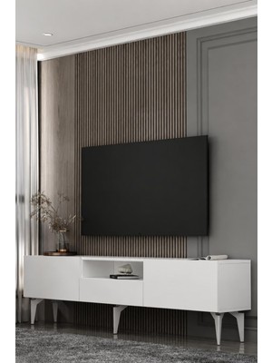 Dekortis Home Dekor 180DHDTSÇ1BG Sadem Tv Sehpası,ünitesi Beyaz-Gümüş