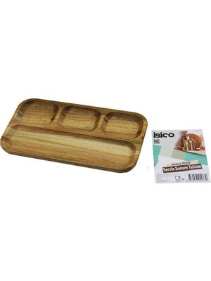 Go İthalat Akasya Dikdörtgen  4 Bölmeli=3+1  Ahşap Servis Sunum Tepsi - Tahtası  25 x 14 x 1.4cm (5224)