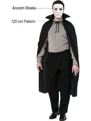 SBN - Store Mey Ithalat® Siyah Renk Yakalı 120 cm Pelerin ve Beyaz Anonim Maske