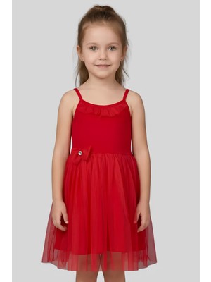 Modanino Kız Çocuk Elbise -Tüllü ve Süsleme Detaylı-Askılı Kollu- 4-8 Yaş 12536