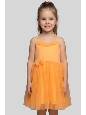 Modanino Kız Çocuk Elbise -Tüllü ve Süsleme Detaylı-Askılı Kollu- 4-8 Yaş 12536