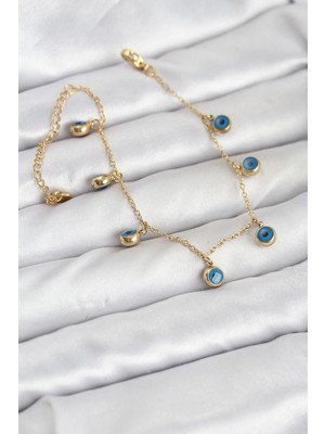 SBN - Store Mey Ithalat® 316L Çelik Gold Renk Minimal Nazar Model Kadın Bileklik