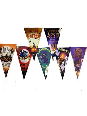 SBN - Store Mey Ithalat® Lüks Baskılı Üçgen Model Halloween Banner Süs Bayrak 8 Li