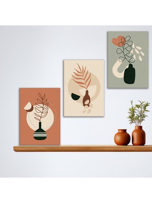 Tilki Dünyası 3'lü Bohem Kanvas Tablo Seti 18 - Modern Boho Duvar Dekoru - Modern Çizgiler ve Tasarım 3 Parça Tablo