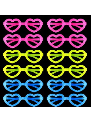 SBN - Store Mey Ithalat® Retro Neon Fosforlu Kalp Gözlük 12 Adet – 80’ler 90’lar Parti Stili
