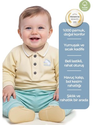 OZMOZ Kadife Beli Lastikli Turkuaz Kışlık Erkek Bebek Pantolon