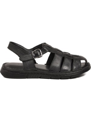 Pierre Cardin Siyah Hakiki Deri Erkek Sandalet PC-7462 M