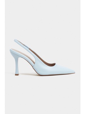 Nişantaşı Shoes Elara Bebe Mavi Mat Slingback V Vamp Hattı Sivri Burun Kadın Topuklu Ayakkabı