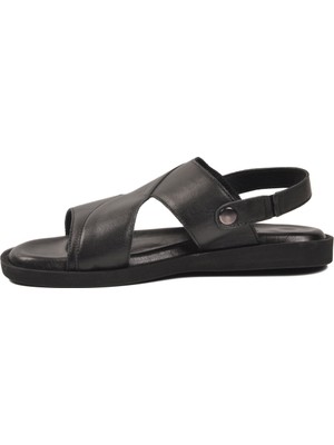 Pierre Cardin Siyah Hakiki Deri Erkek Sandalet PC-7315 M