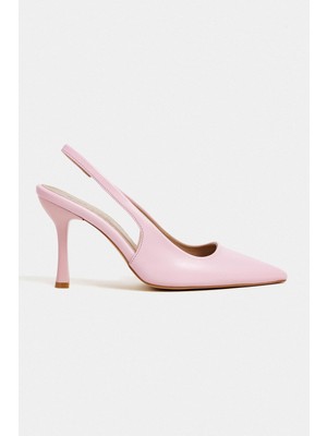 Nişantaşı Shoes Elara Şeker Pembe Mat Slingback V Vamp Hattı Sivri Burun Kadın Topuklu Ayakkabı