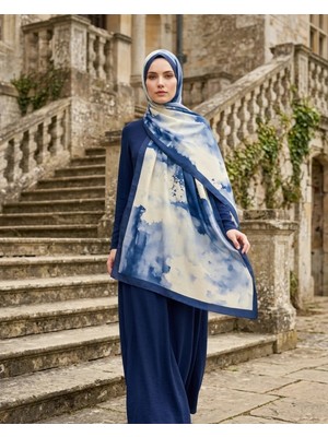 Batik Desenli Pamuk Soft Şal Lacivert Batik - Mira Ipek