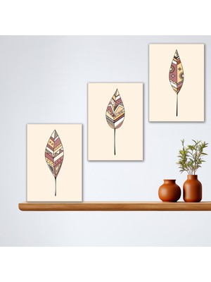Tilki Dünyası 3'lü Bohem Kanvas Tablo Seti 20 - Modern Boho Duvar Dekoru - Modern Çizgiler ve Tasarım 3 Parça Tablo