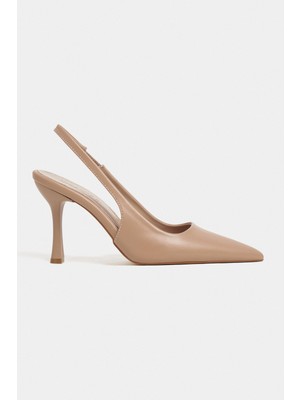 Nişantaşı Shoes Elara Ten Mat Slingback V Vamp Hattı Sivri Burun Kadın Topuklu Ayakkabı