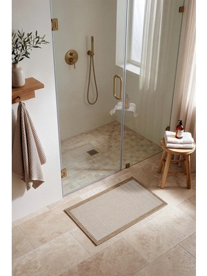 Koza Halı Fresco Ekru Natural İskandinav Jüt Yıkanabilir Bordürlü Halı Kilim Balkon Teras Mutfak Halısı 23745A, 50 x 80