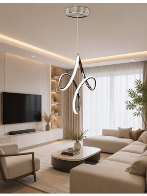 Osc Home Aydınlatma Tasarım Modern LED Avize 3 Ayrı Renk Işık Krom Kasa