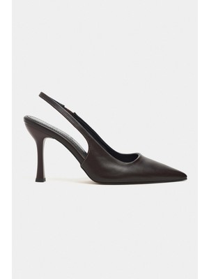 Nişantaşı Shoes Elara Kahve Mat Slingback V Vamp Hattı Sivri Burun Kadın Topuklu Ayakkabı