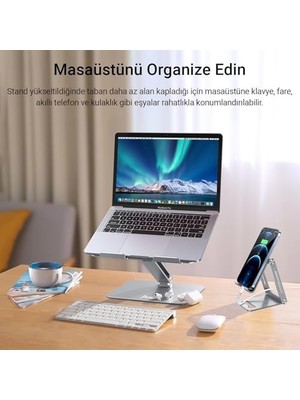 Juo Alüminyum Notebook Standı Yükseklik ve Eğim Ayarlı Ergonomik Metal Laptop Standı 11-17 Inch Arası Notebook Dizüstü Bilgisayar Standı, Ayarlanabilir