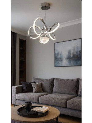 Osc Home Aydınlatma Tasarım Modern LED Avıze Cift Isık Kumandalı Krom Kasa