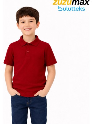 Bulut Teks Bordo Okul Tişörtü Unisex Kısa Kollu Polo Yaka Pamuklu Düz Renk
