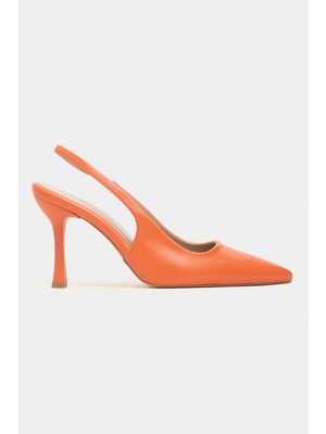 Nişantaşı Shoes Elara Turuncu Mat Slingback V Vamp Hattı Sivri Burun Kadın Topuklu Ayakkabı