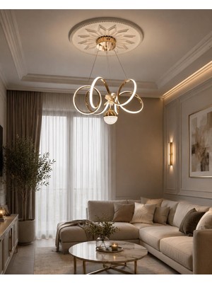 Osc Home Aydınlatma Tasarım Modern LED Avıze Cift Isık Kumandalı Sarı Kasa
