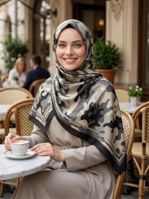Modakaşmir Kamuflaj Desen Aya Şal - Siyah/yeşil