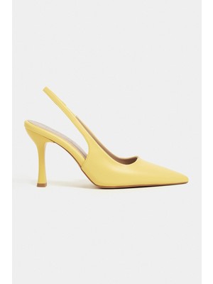 Nişantaşı Shoes Elara Sarı Mat Slingback V Vamp Hattı Sivri Burun Kadın Topuklu Ayakkabı