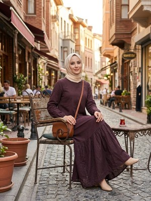 Asel Tekstil Kadın Düz Renk Dokuma Viskon Kumaş Uzun Tesettür Elbise