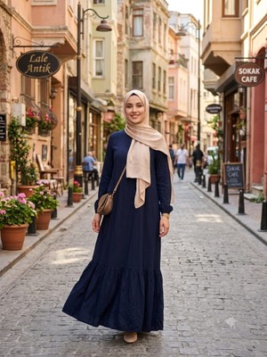 Asel Tekstil Kadın Düz Renk Dokuma Viskon Kumaş Uzun Tesettür Elbise