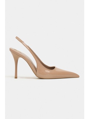 Nişantaşı Shoes Gloria Ten Rugan Kemer Detay Sivri Burun Kadın Topuklu Ayakkabı