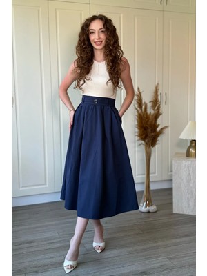 Dilay Gökoğlu Butik Kemerli Poplin Etek Elbise