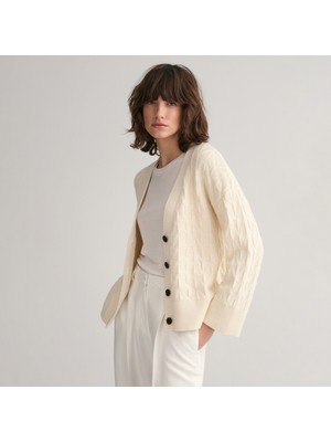 Gant Kadın Krem Relaxed Fit Klasik Yaka Hırka