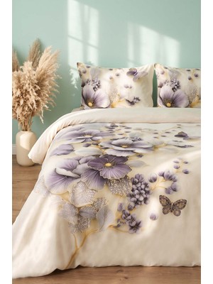 Krem Nayra 3D Flower Çift Kişilik Nevresim Takımı – 4 Parça