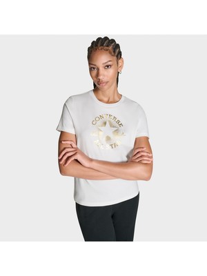 Converse Kadın Chuck Logolu Matalik  Beyaz T-Shirt