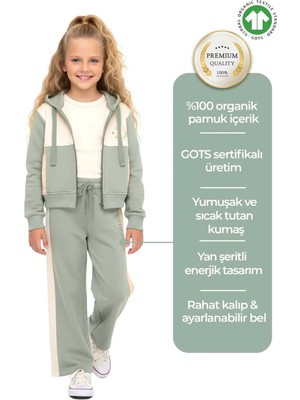 OZMOZ Organik Yanı Şeritli Yeşil Kışlık Kız Çocuk Eşofman Altı