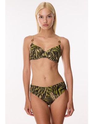 Ayyıldız 5630 Yeşil Simli Leopar Balkonet Bikini Takımı