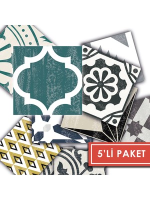 Tink Kendinden Yapışkanlı Retro Yeşil Desenli Pvc Karo 10X10 cm 5’li Paket