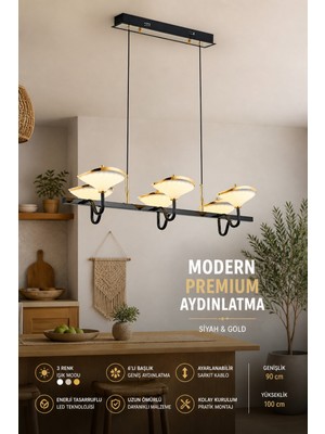 Elvora Home Modern Premium 6'lı 3 Renkli Ledli 144W Şık Sarkıt Avize Salon Mutfak Yemek Masası Üstü Avizesi Modelleri