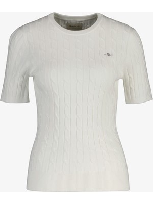 Gant Kadın Beyaz Slim Fit Bisiklet Yaka Kısa Kollu Kazak