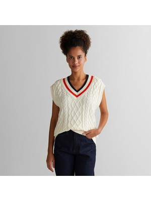 Gant Kadın Krem Relaxed Fit V Yaka Triko