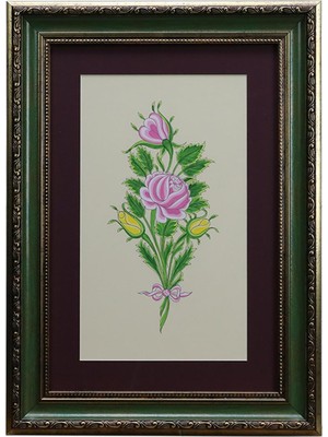 E38 El Işçiliği Edirnekâri Tarzı Gül Buket  Tablo - 35*49 cm - 6540